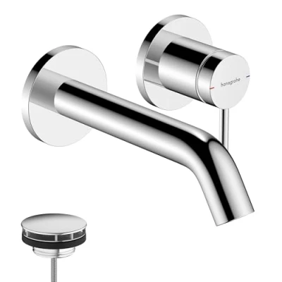 Image of Hansgrohe 73350000 Tecturis S Single Lever Basin Mixer for Concealed Installation Wall Mounted EcoSmart+ with spout 16,5 cm, Chrome, Discharge Length 16.5cm
