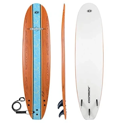 Image of Osprey Foam Surfboard Soft Foamie Complete with Leash and Fins, Wood Effect, 8.2 ft