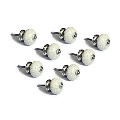 Image of Set of 8 Ceramic knobs in White and Pink, Hand Painted with Different Designs. Handcrafted Handles for cabinets, Drawers, Dressers Hangers. Classic 40mm Diameter.