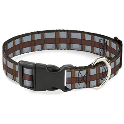 Image of Dog Collar Plastic Clip Star Wars Chewbacca Bandolier Bounding Browns Gray 8 to 12 Inches 0.5 Inch Wide, DC BKSR WSW109 M