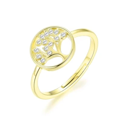 Image of Philip Jones Gold Plated Adjustable Tree of Life Ring Created with Zircondia® Crystals