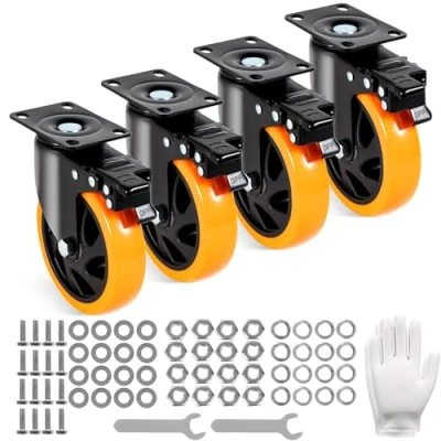 Image of VEVOR Caster Wheels, 5 inch Swivel Plate Casters, Set of 4, with Security A/B Locking No Noise PVC Heavy Duty 450 lbs Load Capacity Per Caster, Non Marking Wheels for Cart Furniture Workbench