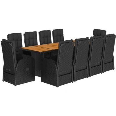 Image of vidaXL 11 Piece Garden Dining Set with Cushions Black Poly Rattan