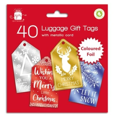 Image of Giftmaker Collection Xmas Christmas Luggage Style Gift Tags Coloured Foil Pack of 40