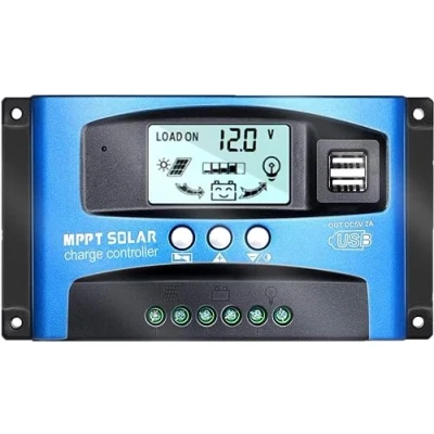 Image of Y&amp;H MPPT 40A 12V/24V Auto Focus Tracking Solar Panel Charge Controller Regulator with Dual USB Port,LCD Display, Model:Wanderer BL912 (Blue)