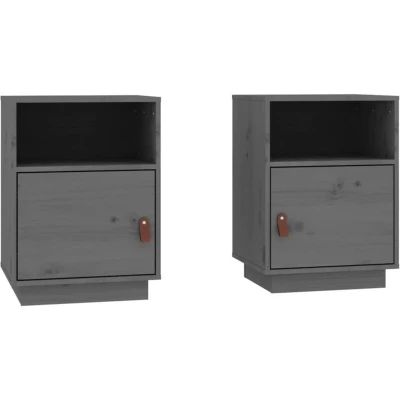Image of vidaXL Bedside Cabinets 2 pcs Grey 40x34x55 cm Solid Wood Pine