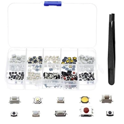 Image of Youmile 250PCS 10 Value Micro Momentary Tactile Push Button Switch SMD DIP Assortment Kit for PCB，Car Remote Control with Tweezer
