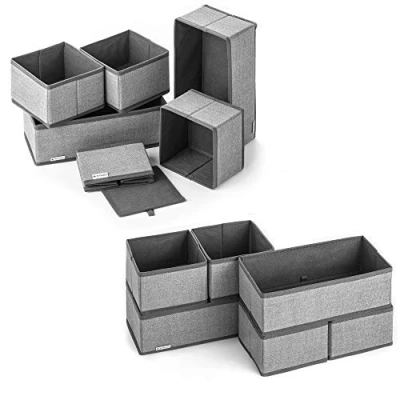 Image of Navaris 12 Pcs Fabric Drawer Organisers Set of Wardrobe Organiser Storage Boxes Foldable Cubes for Clothes, Socks, Underwear Grey