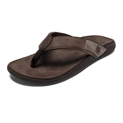 Image of OluKai Tauhine Men&#039;s Beach Sandals, Quick Dry Flip Flop Slides, Waterproof Full Grain Leather &amp; Wet Grip Soles, Soft Comfort Fit Arch Support