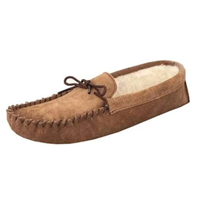 Image of Mokkers Mens Leather Suede Slippers Warm Lined Moccasin Sole Shoes Size Taupe UK 9