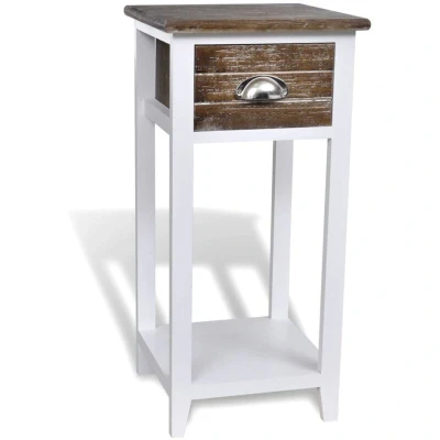 Image of vidaXL Nightstand with 1 Drawer Brown and White
