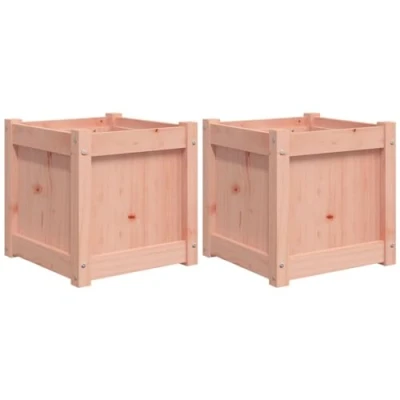 Image of vidaXL Garden Planters Set of 2 Outdoor Patio Wooden Flower Pots, Brown Douglas Wood Perfect for Outdoor, Inside, Patio, and Balcony Use