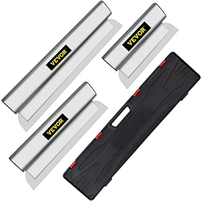 Image of VEVOR Drywall Skimming Blade Set,10&quot;+16&quot; +24&quot; Blades,European Stainless Steel Construction Knife, Aluminum Profile Smoothing Knockdown Spatula for Gyprock/Drywall/Wall Board