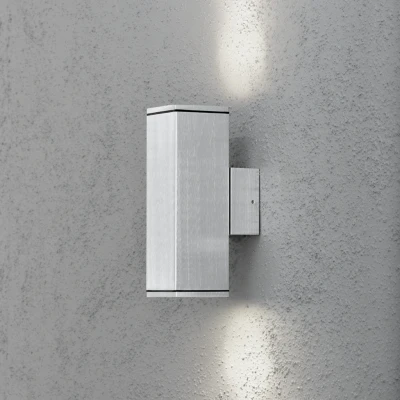 Image of Monza Outdoor Modern Up Down Double Square Grey Wall Light GU10, IP44