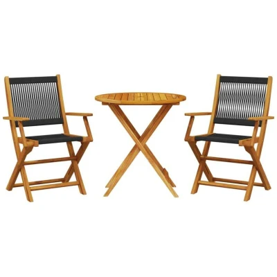 Image of vidaXL 3 Piece Bistro Set Black Polypropylene and Solid Wood