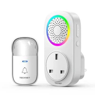 Image of TECKNET Wireless Doorbell, Self Powered Door Bell IP65 Waterproof, Plug Through Doorbell Chime Kits with RGB Light, 60 Chimes &amp; 5 Volume Levels, Cordless at 1000 Feet Long Range
