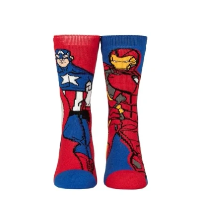 Image of Mens 1 Pair SOCKSHOP Heat Holders Marvel 1.6 TOG Lite Iron Man and Captain America Thermal Socks Blue / Red 6 11