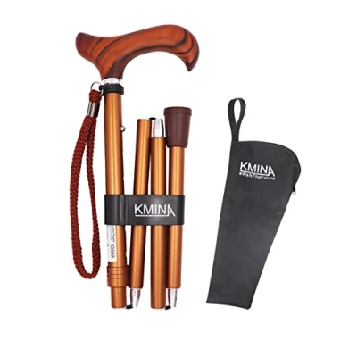 Image of KMINA PRO Folding Walking Sticks for Ladies Wooden Handle, Foldable Men, Stick Carved Cane Stick, Aluminium Women