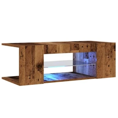 Image of vidaXL tv cabinet old wood 90x39x30 cm engineered with rgb led lights and storage for living room/lounge