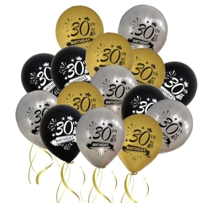 Image of Jwssor 30th Balloons,30th Birthday Balloons,15pcs Black Gold Silver Decorations for Men Women