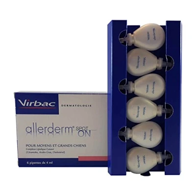 Image of Virbac Allerderm Spot On Pack of 6 x 4 ml Skin Care Pipettes for Dogs (+10 kg) to Support Dermatological Treatment
