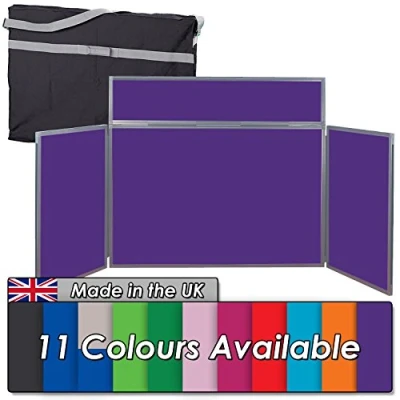 Image of Wonderwall Tabletop Folding Exhibition 3 Panel Display Kit with Clip on Header &amp; Bag 11 Colours for Schools, Exhibitions, Offices, Venues (Violet Grey Frame)
