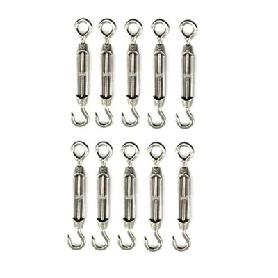 Image of Turnbuckle wire tensioner Faspiroty M4 10 pack 304 stainless steel adjustable hook&amp;eye set heavy duty