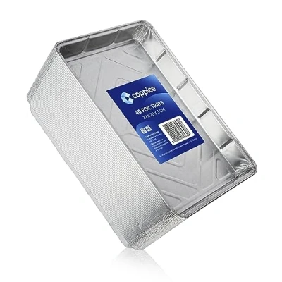 Image of Coppice Aluminium Foil Tray for Baking, BBQ, Roasting, Grilling &amp; Food Storage 32cm x 20cm 3cm Freezer, Microwave Oven Safe (40 Trays)