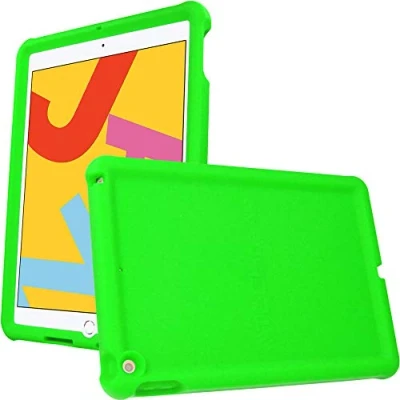 Image of TECHGEAR Bumper Designed for Apple iPad 10.2&quot; 2021 2020 2019, 9th / 8th 7th Generation, Rugged Shockproof Soft Silicone Protective Easy Grip Anti Slip Kids Proof Case with Screen Film [GREEN]