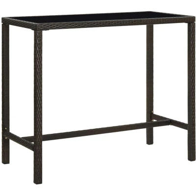 Image of vidaXL Garden Bar Table Brown 130x60x110 cm Poly Rattan and Glass
