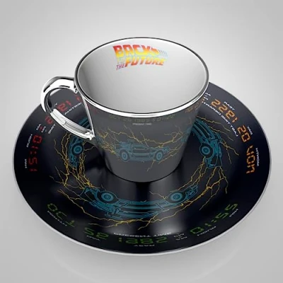 Image of Back to The Future Delorean Collector Plate &amp; Mirror Mug Set