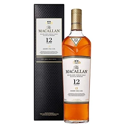 Image of The Macallan 12 Years Old Sherry Oak Scotch Highland Single Malt Whisky Dried Fruit, Spice and Nutmeg European Seasoned Casks 40 Percent ABV 70 cl (Package may vary)