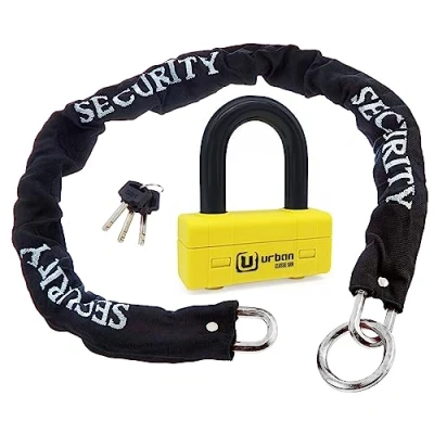 Image of Urban UR75+10.120L Motorcycle Chain Lock ø10mm/0.39in with Ring + Mini U Disc High Security Approved SRA, 120cm/3.9ft for Longer Distance, Anti Theft Anchoring, Motorcycle, Parking