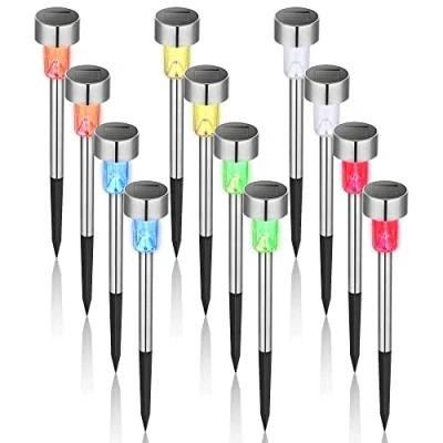 Image of GIGALUMI 12Pack 6Color Solar Garden Lights/Path Lights, Stainless Steel Led Pathway Landscape Lighting for Patio, Yard,