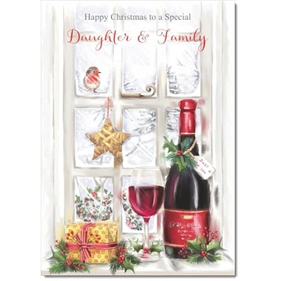 Image of doodlecards Daughter and Family Christmas Card Red Wine Bottle Medium Size for &amp; with Plain Envelope