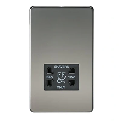 Image of KnightsBridge Screwless Black Nickel Shaver Socket Dual Voltage 115/230V Insert