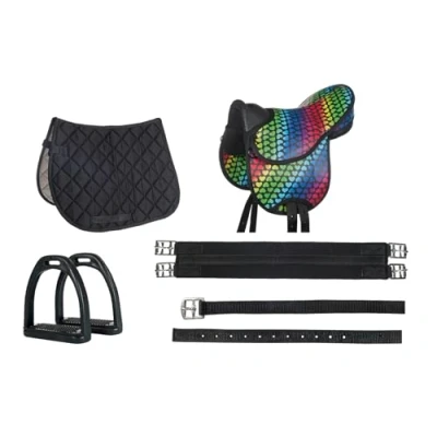 Image of HKM Colourful Saddle Heart/Black 12&quot;