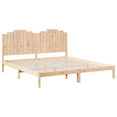 Image of vidaXL Solid Wood Bed, Extra Long Bed without Mattress, Frame with Slatted Headboard, Wooden Double for Bedroom, 180 x 210 cm