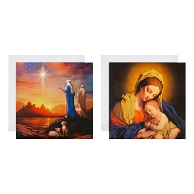 Image of Hallmark Charity Christmas Cards, Traditional Religious Designs, Pack of 16, Nativity Scene, 2 Designs