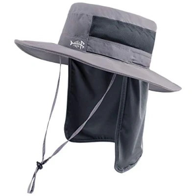 Image of Bassdash UPF 50+ Sun Fishing Hat Water Resistant with Detachable Neck Flap Light Grey