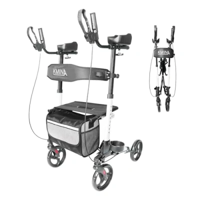 Image of KMINA Forearm Rollators 4 Wheel with Seat Folding Lightweight, Upright Walker Seat, Stand Up Padded Armrest, Disability Aids Walkers, Adjustable Rollator for Elderly