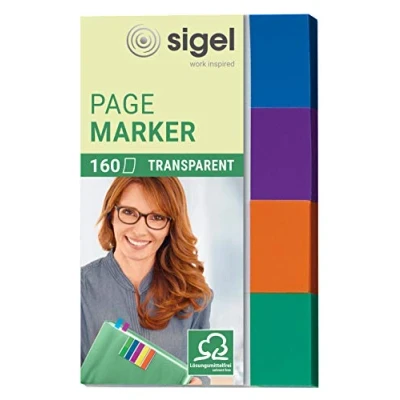 Image of SIGEL HN671 Transparent Index Page Markers, 4 x 40 strips, mint/Orange/violet/Turquoise
