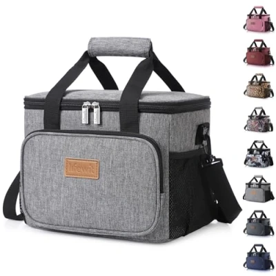 Image of Lifewit 15L (24 Cans) Insulated Lunch Bag, Cooler Bag for Lunch/Work/School/Beach/Picnic (Grey)