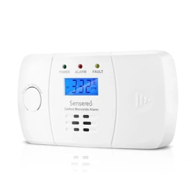 Image of Sensereo Carbon Monoxide Detector Powered by Figaro Sensor, 10 Year Life Alarm for Home Safety, Replaceable AA Batteries Included, CO with LED/LCD Display, BS EN50291 marked