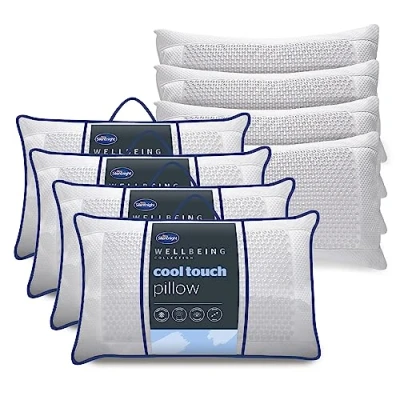Image of Silentnight Wellbeing Collection Cool Touch Pillow 4 Pack Luxury Cooling Gel Stay At Night Prevent Overheating For Side Back Sleepers Medium Support Bed Four Pillows