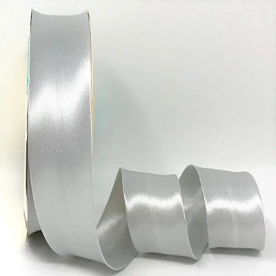Image of Byetsa Pale Grey 30mm Satin Bias Binding on a 2m Length (N.B. This is Cut from roll, Presented Bertie&#039;s Bows Ribbon Card)