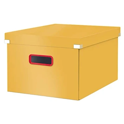 Image of Leitz Click &amp; Store Medium Storage Box, Foldable A4 File Box with Lid, Premium Strong Cardboard Container for Home/Office Filing, Cosy Range, Warm Yellow, 53480019