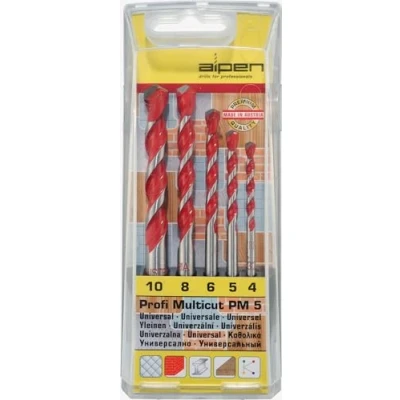 Image of Alpen 100705100 &quot;Profi Multicut&quot; PM Tungsten Carbide Multi Purpose Drill Bits, Orange/Silver, 4/5/6/8/10 mm, Set of 5 Piece