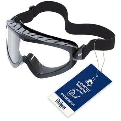 Image of Dräger Safety Glasses X pect 4400 Anti Fog &amp; Scratch Goggles also For Spectacle Wearer Construction Site Laboratory Shatterproof Acetate Lens with Chemical Resistance Black