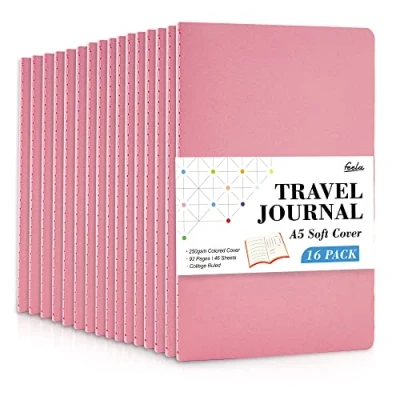 Image of feela 16 Pack Soft Cover Notebooks A5 Lined Journal College Ruled for Work, Travel Women Men, Note Taking Study Notepad School Supplies Business Writing Books, Pink